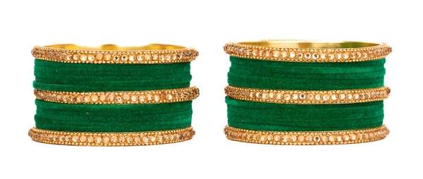 Stylish Velvet Bangles Set Adorned with Metal and Zircon Stones for Women 02