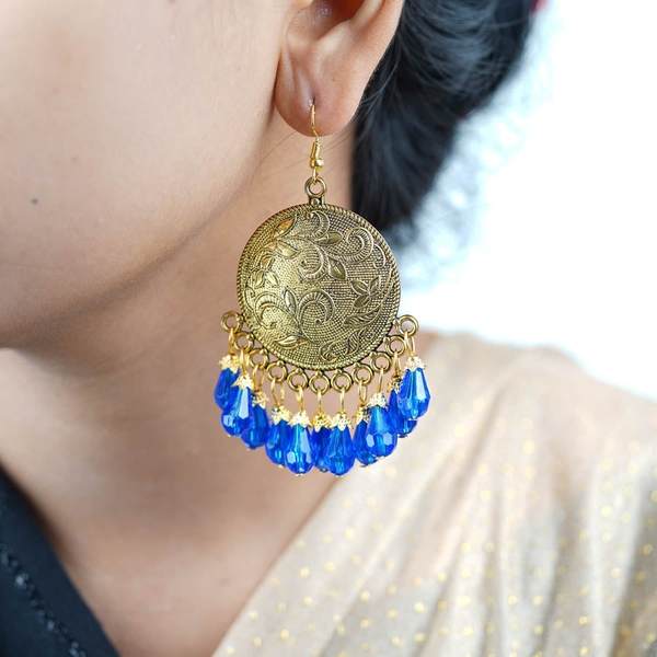 Alloy Blue Color Big Antiqe Gold-Plated Chandbali Earring Set 02