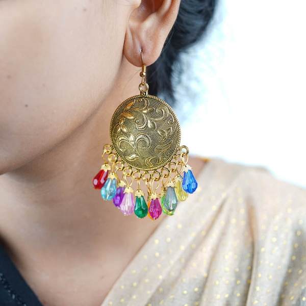 Alloy Multicolor Big Antiqe Gold-Plated Chandbali Earring Set 02