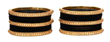 Stylish Metal with Zircon Stone & Velvet Bangles Set For Women and Girls 02