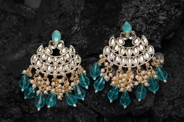 Beautiful Surf Color Gold Plated Kundan Earrings for Women and Girls 02