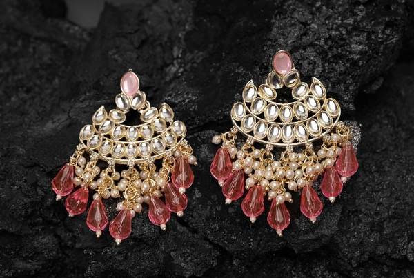 Beautiful Baby Pink Color Gold Plated Kundan Earrings for Women and Girls 02