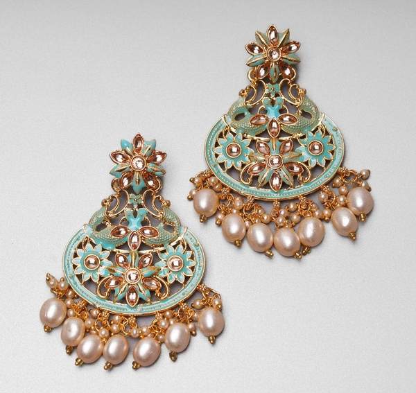 Surf Color Antique Kundan Earrings 03