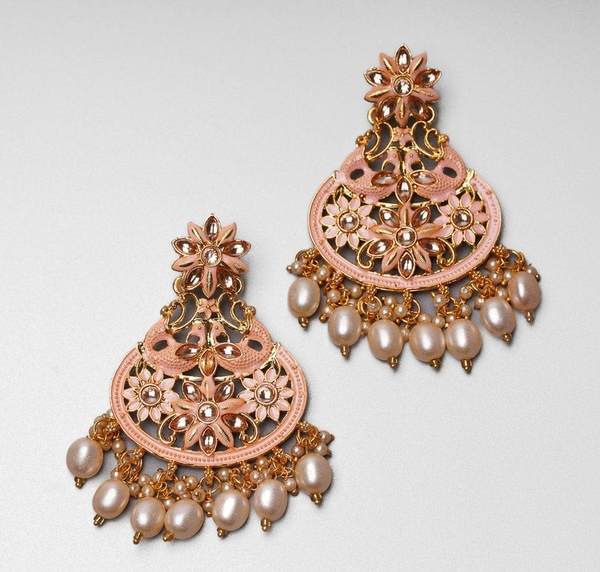 Beige Color Antique Kundan Earrings 03