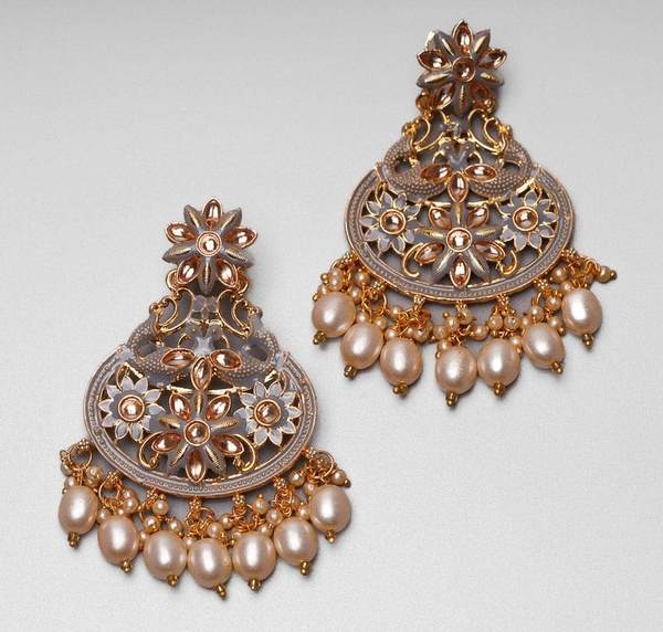 Grey Color Antique Kundan Earrings