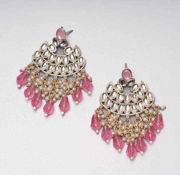 Beautiful Baby Pink Color Gold Plated Kundan Earrings for Women and Girls 03