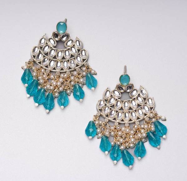 Beautiful Surf Color Gold Plated Kundan Earrings for Women and Girls 03