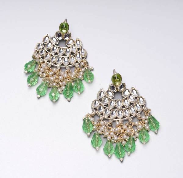 Beautiful Lime Color Gold Plated Kundan Earrings for Women and Girls 03