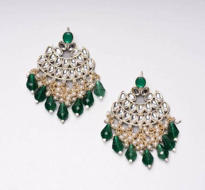 Beautiful Green Color Gold Plated Kundan Earrings for Women and Girls 03