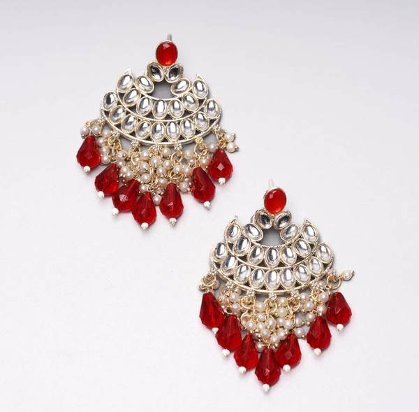 Beautiful Red Color Gold Plated Kundan Earrings for Women and Girls 03