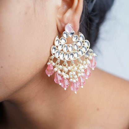 Beautiful Baby Pink Color Gold Plated Kundan Earrings for Women and Girls