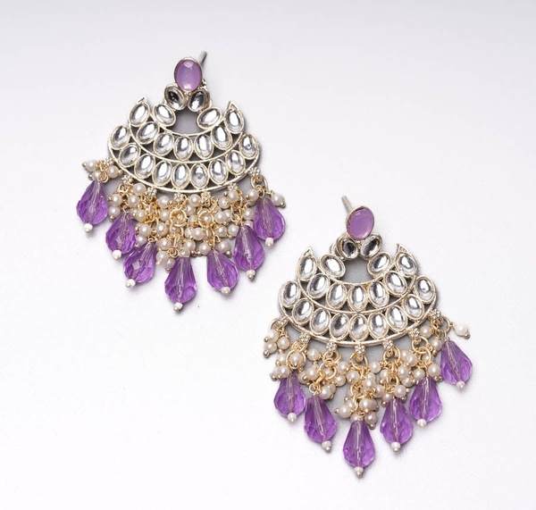 Beautiful Lavender Color Gold Plated Kundan Earrings for Women and Girls 03