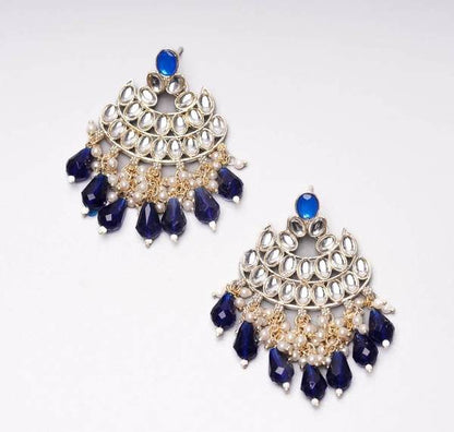 Beautiful Blue Color Gold Plated Kundan Earrings for Women and Girls 03