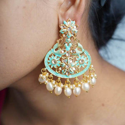 Surf Color Antique Kundan Earrings