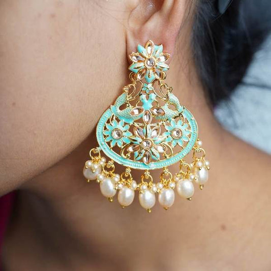 Surf Color Antique Kundan Earrings