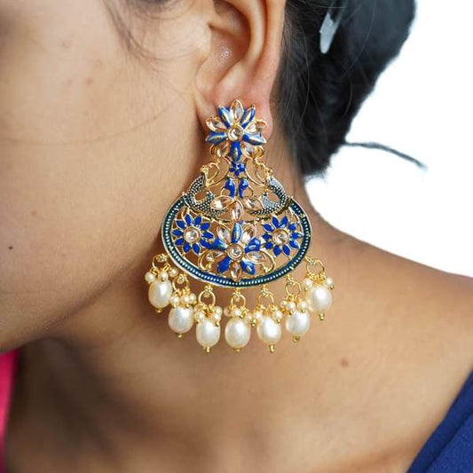 Blue Color Antique Kundan Earrings