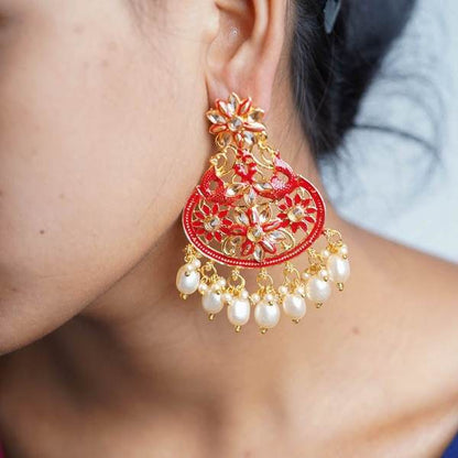 Maroon Color Antique Kundan Earrings