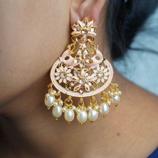 Beige Color Antique Kundan Earrings