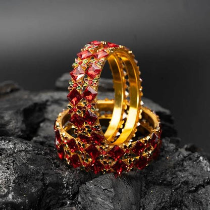 Women's Gold-Plated Red Zircon Bangles