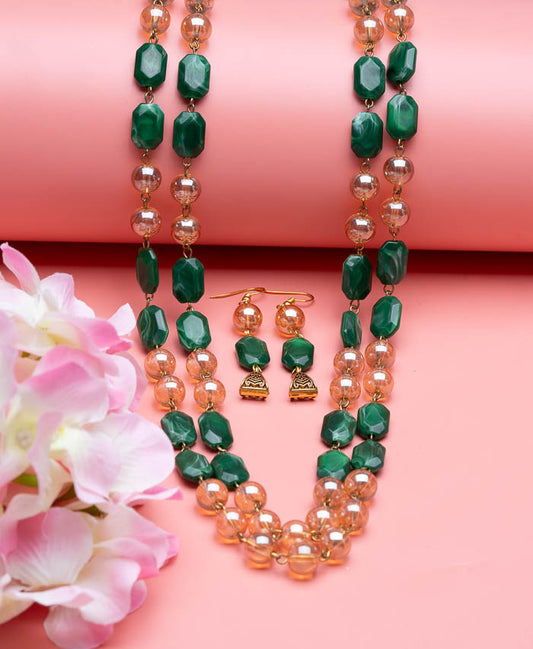 Green Jewellery Copper Gold Plated Necklace Set for Women