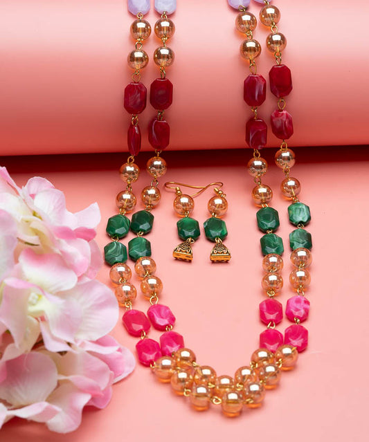 Multicolor Jewellery Copper Gold Plated Necklace Set for Women