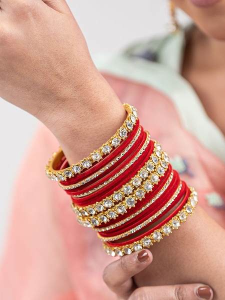 Gold Plated Stone Bangles for Women, Pack of 26 together in one hand