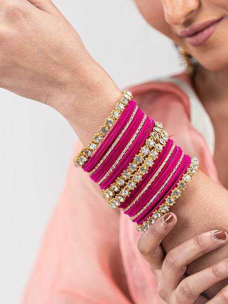 Gold Plated Stone Bangles Set for Women together in one hand 