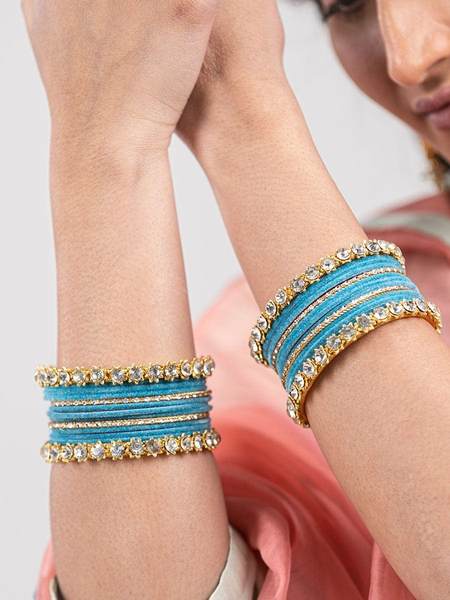 Gold Plated White Stone Surf Color Bangles Set together in two hand