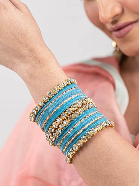 Gold Plated White Stone Surf Color Bangles Set together in one hand