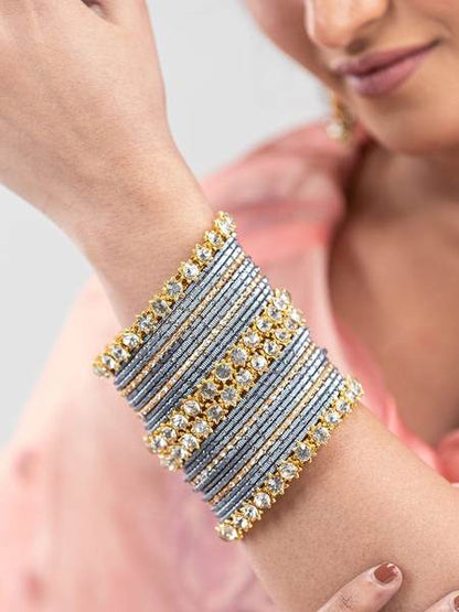 Golden and Platinum Metal Bangles Set Pack of 26 together in one hand