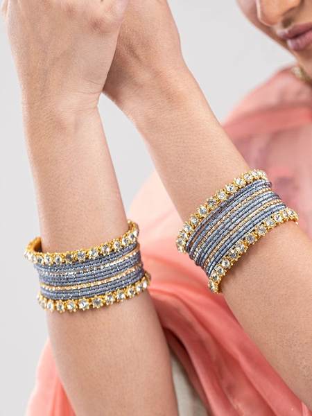 Golden and Platinum Metal Bangles Set Pack of 26 together in two hand