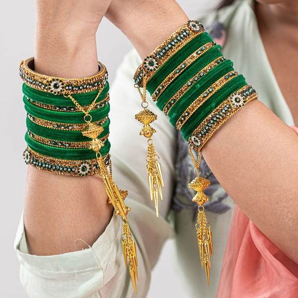 Green and Gold Color Dulhan Bridal Bangles Set Both Hand 02