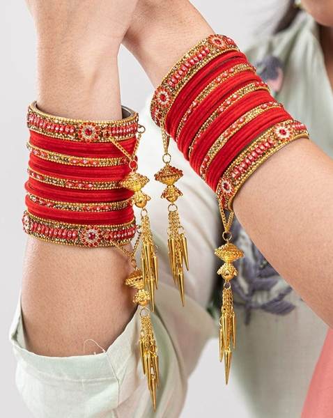 Red and Gold Color Dulhan Bridal Bangles Set Both Hand 02