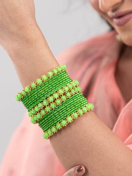 Mamon Creations Green Color Metal Bangles for Women & Girls together in one hand