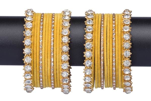 Mamon Creations White Stone Bangles Set for Women front view