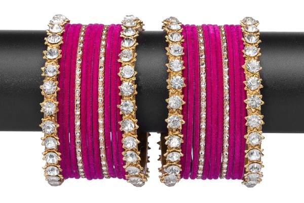 Gold Plated Stone Bangles Set for Women, front view