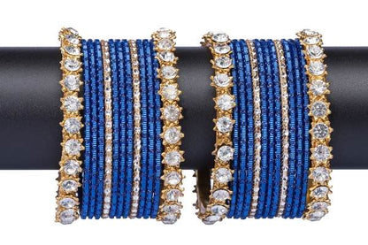 Golden and Blue Metal Bangles Set Pack of 26 front view