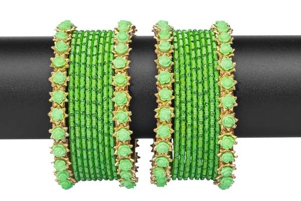 Mamon Creations Green Color Metal Bangles for Women & Girls front view