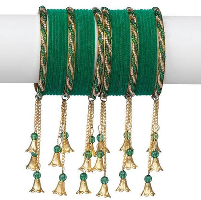 Elegant and Stylish Fancy Metal Velvet Bangle Set front view