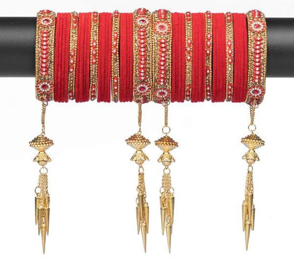 Red and Gold Color Dulhan Bridal Bangles Set Both Hand