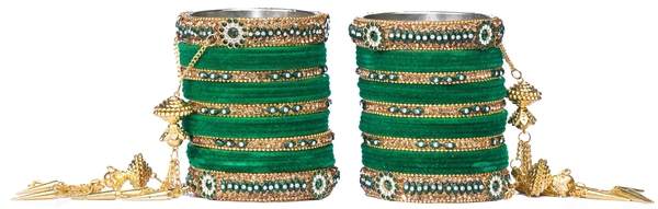 Green and Gold Color Dulhan Bridal Bangles Set Both Hand 03