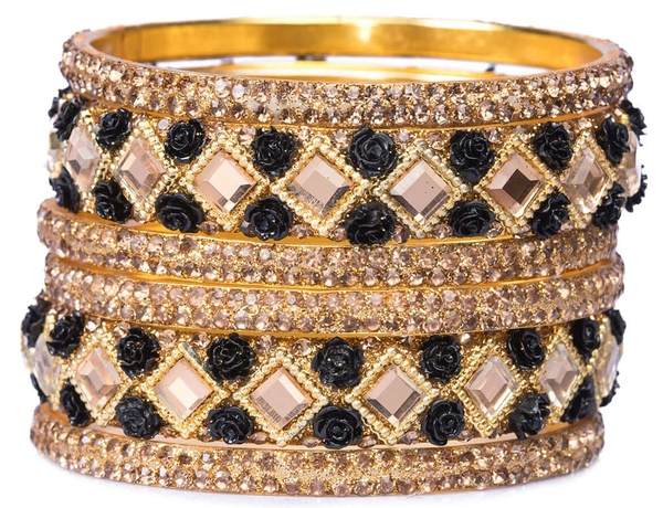 Elite Unique Black & Gold Color Bangles Set Pack of 6 together from side view