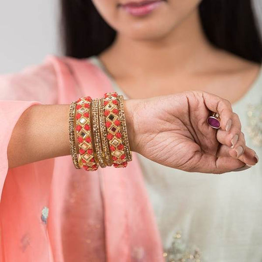 Stunning Red & Gold Color Bangles Set Pack of 6