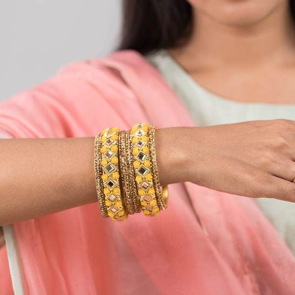 Elite Yellow & Gold Color Bangles Pack of 6