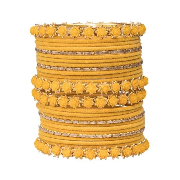 Elegant Yellow Color Velvet Bangles Set for Women