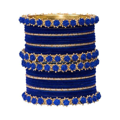 Golden and Blue Velvet Bangles Set Pack of 26