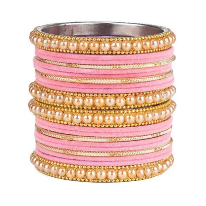 Artificial Gold Plated Pink Color Bangle Set for Women and Girls