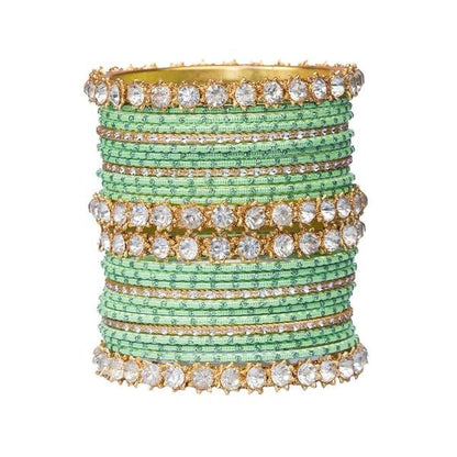 Golden and Lime Metal Bangles Set Pack of 26