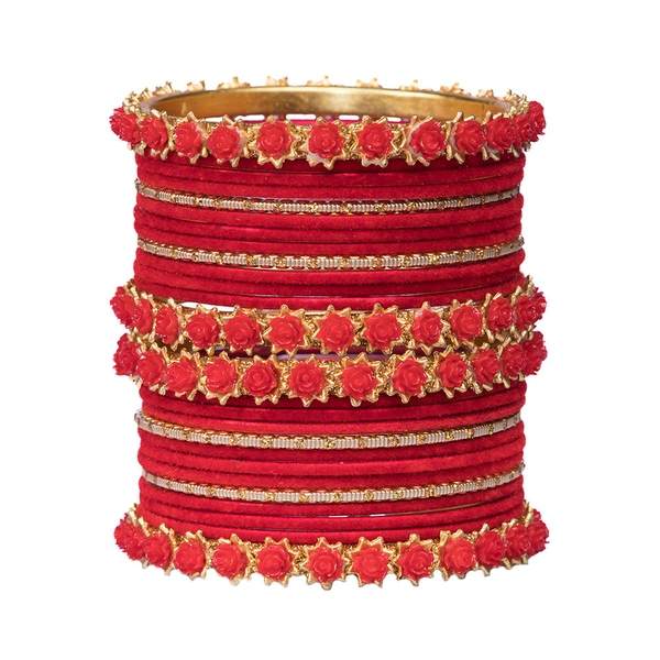 Golden & Red Color Velvet Bangles Set Pack of 26