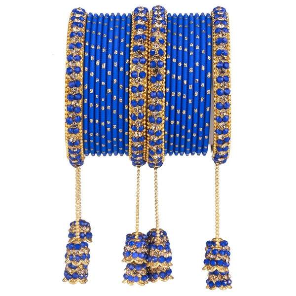 Designer Metal Bangles Set Blue Color With Beautiful Latkan